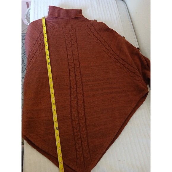 Shein Curve 2XL Poncho Sweater Burgundy Turtleneck Cable Knit Button Detail - Picture 10 of 16